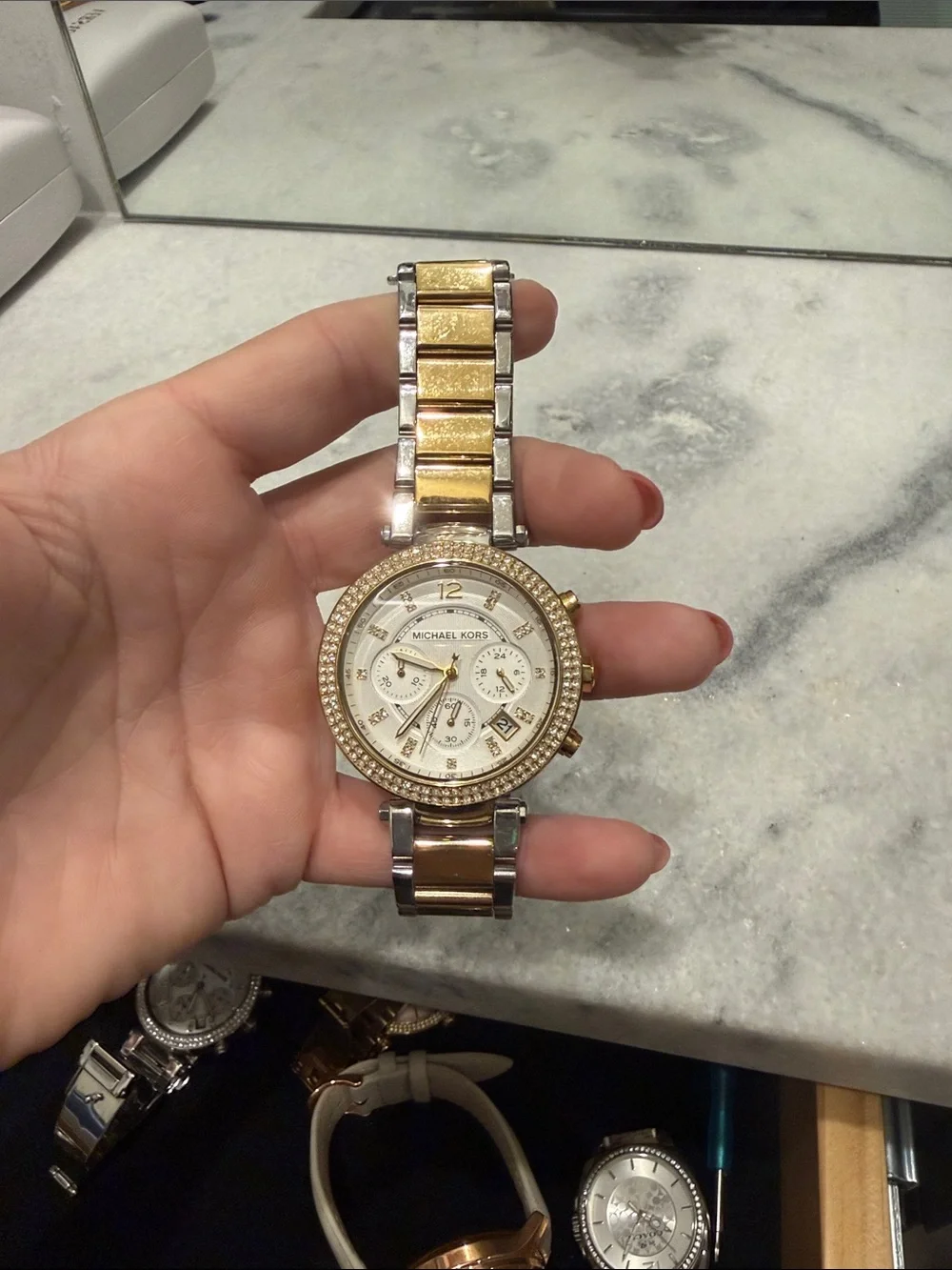 Michael Kors Two-Tone Gold and Silver Crystal Bezel Women's Watch